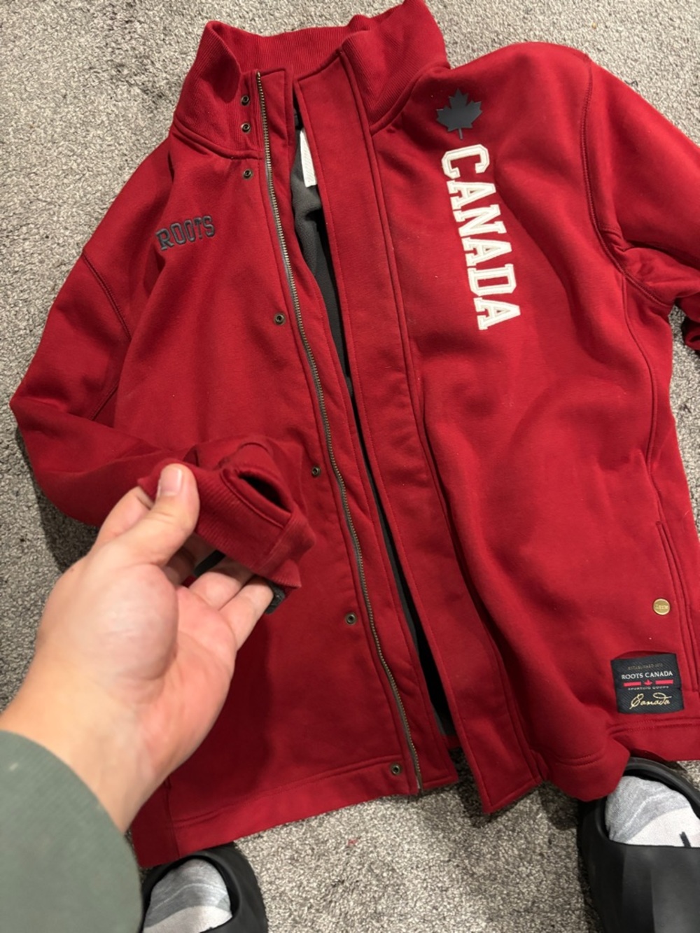 Roots Team Canada Red Zip Sweater with Gray Trim - Picture 2 of 9